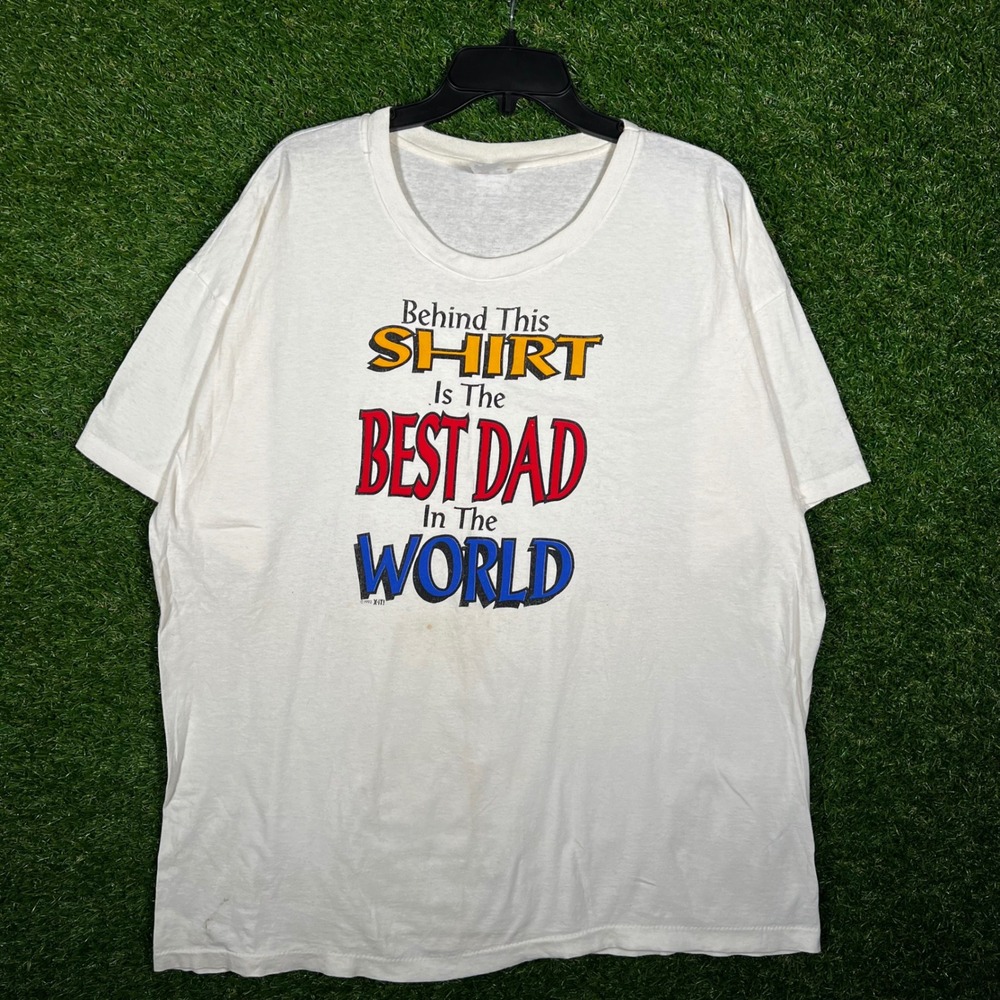 Hanes Best Dad In The World Vintage Graphic T-Shirt White‎ Mens 2XL 100% Cotton